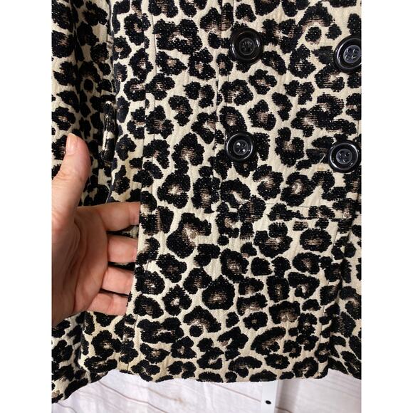 Forever 21 Size M Leopard Print Cache Crop Swing Jacket Coat 3/4 Sleeves - Picture 5 of 8